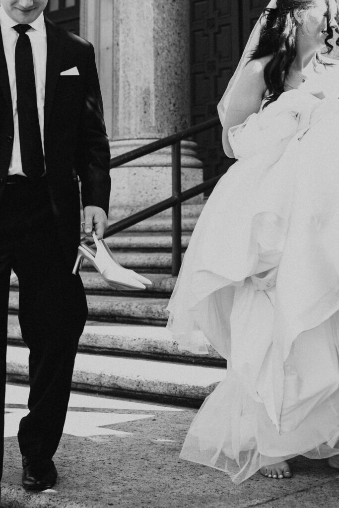 couple walks together outside one of Cleveland wedding locations