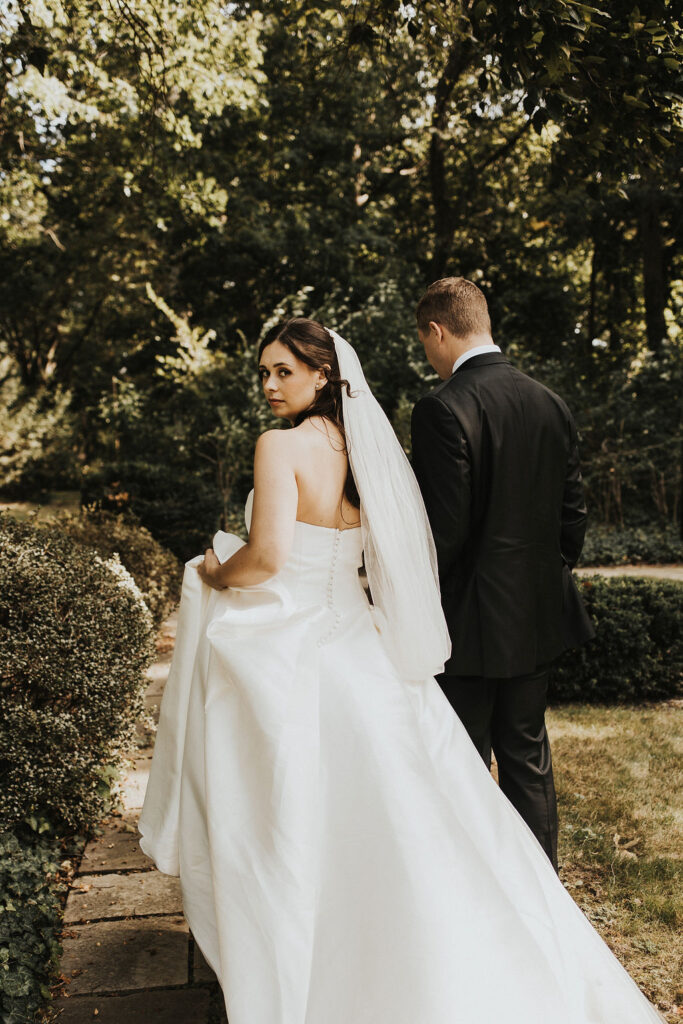 bride walks with groom