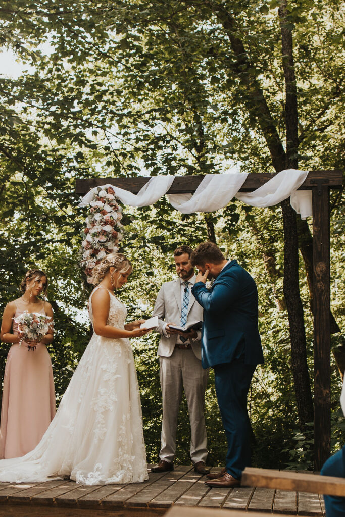 couple exchanges vows during Harvest Moon wedding ceremony