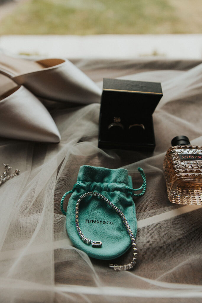 wedding accessories flat lay