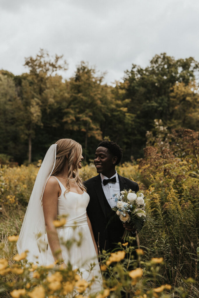 wedding portraits in flower field